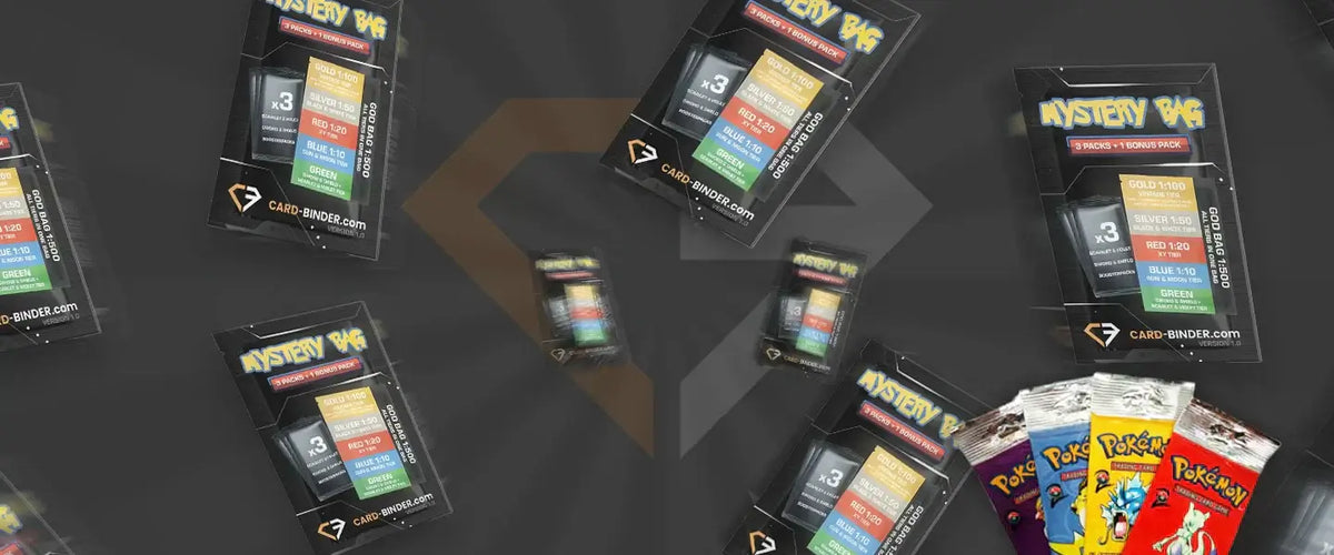 Pokémon Mystery Bags 1.0 mit versiegelten Mystery-Packs und Vintage-Booster-Packs von cirdbinder.com.