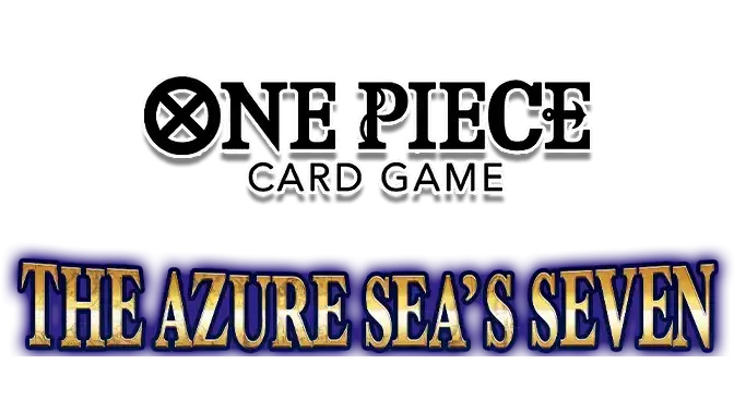 One Piece card game logo with text 'The Azure Sea's Seven' in a vibrant design.