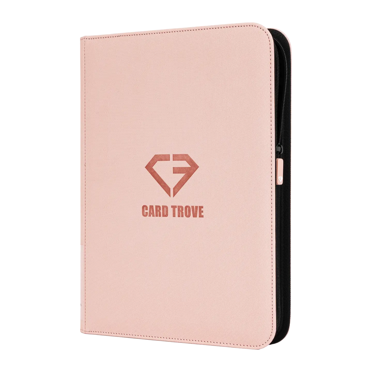 9 Pocket Card Binder Pink with durable design and smooth zipper for storing trading cards.