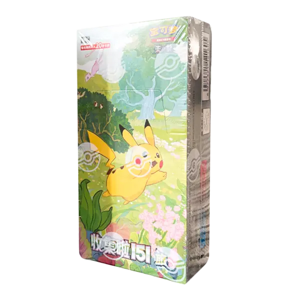 Collect 151 Journey Chinese Jumbo Booster Box featuring Pikachu in vibrant artwork, 20 unique Pokémon cards inside.
