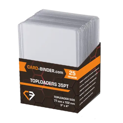 Image of Clear Toploaders packaging showing 25 toploaders for card storage and shipping.