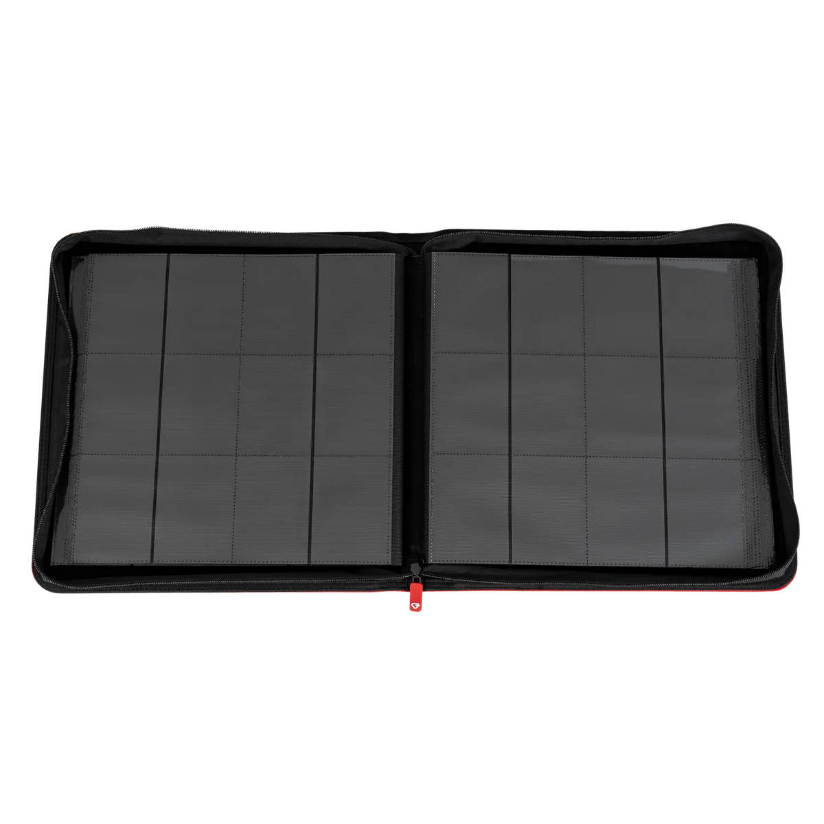 12-Pocket XL Card Binder Red open view showing compartments for 720 standard trading cards.