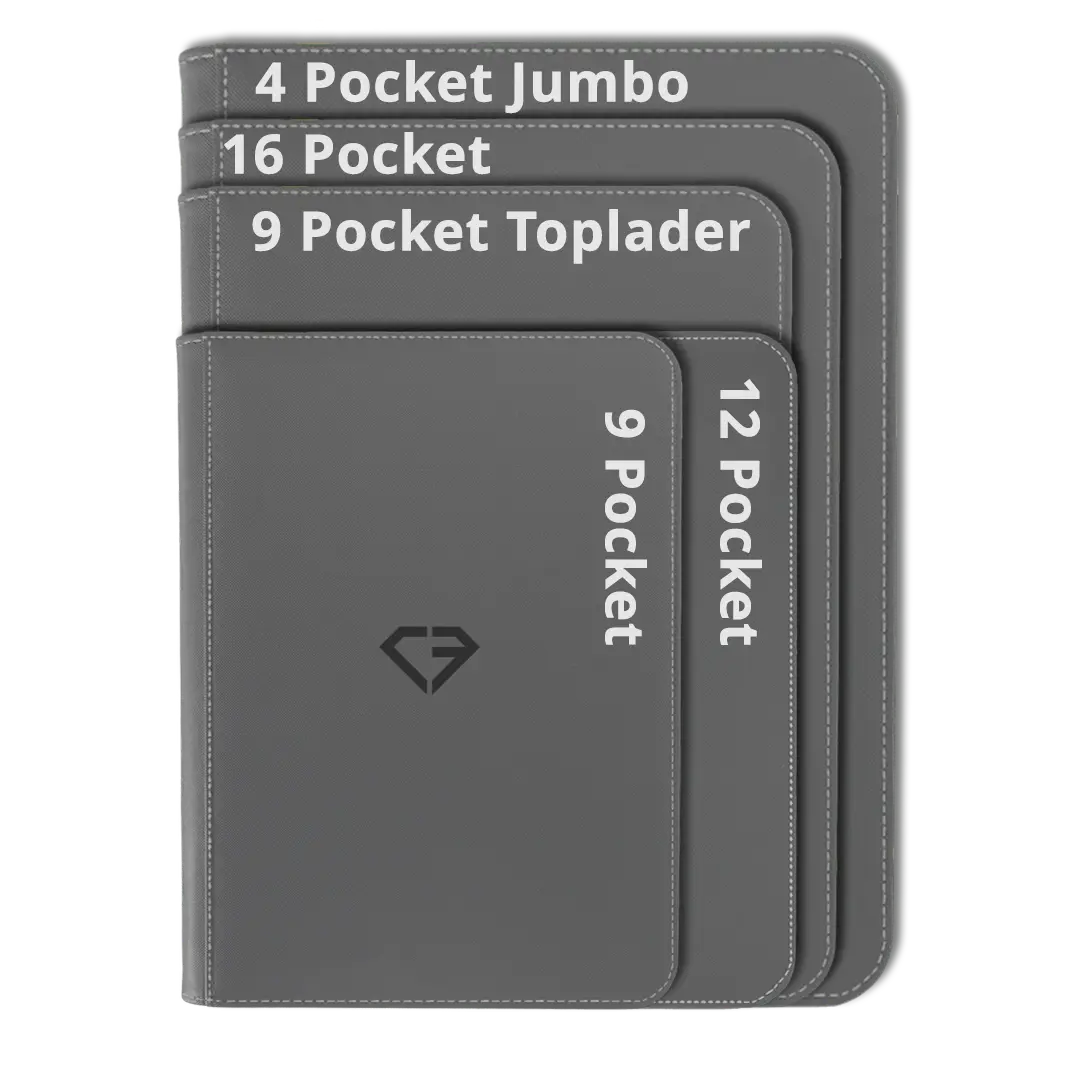 alt
Bild von verschiedenen Kartenordnern, darunter: 9-Pocket-Toploader-Kartenordner, 16-Pocket-DEX-Kartenordner, 9-Pocket-Kartenordner, 4-Pocket-Kartenordner für übergroße Karten, in Grau für Standard-Sammelkarten.