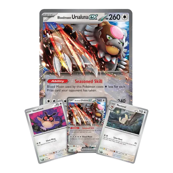Inhalt der Bloodmoon Ursaluna EX Box mit Promo-Karten