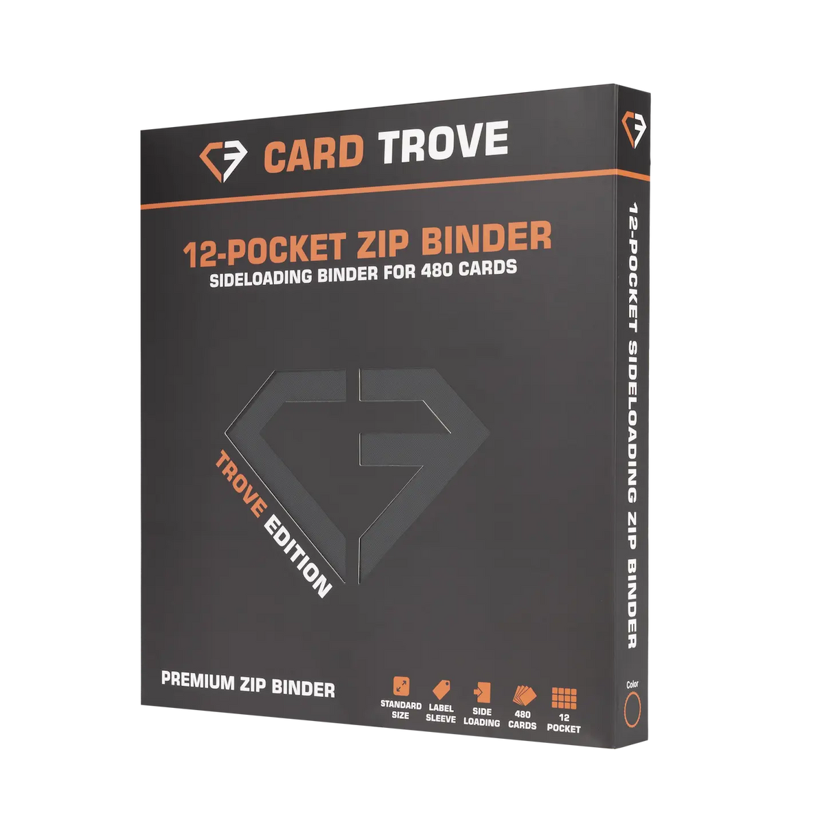 12-Pocket Card Binder - Trove Limited premium zip binder designed for 480 cards, featuring sideloading and a secure zipper.