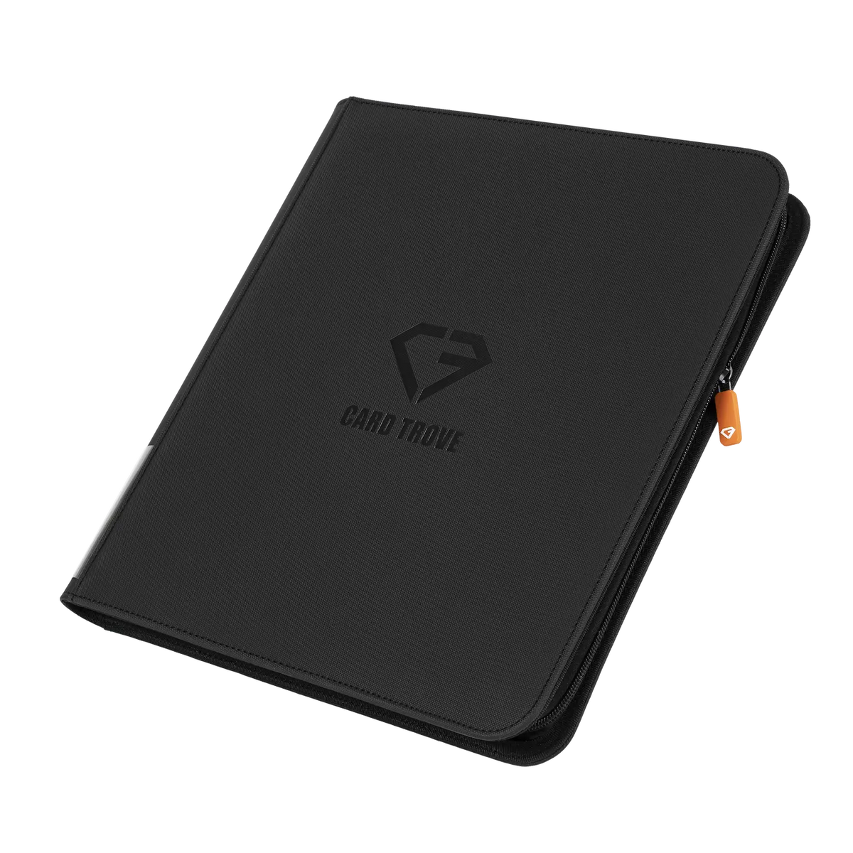 12-Pocket Card Binder Black, a premium binder for storing up to 480 standard trading cards, featuring a sleek design and quality finish.