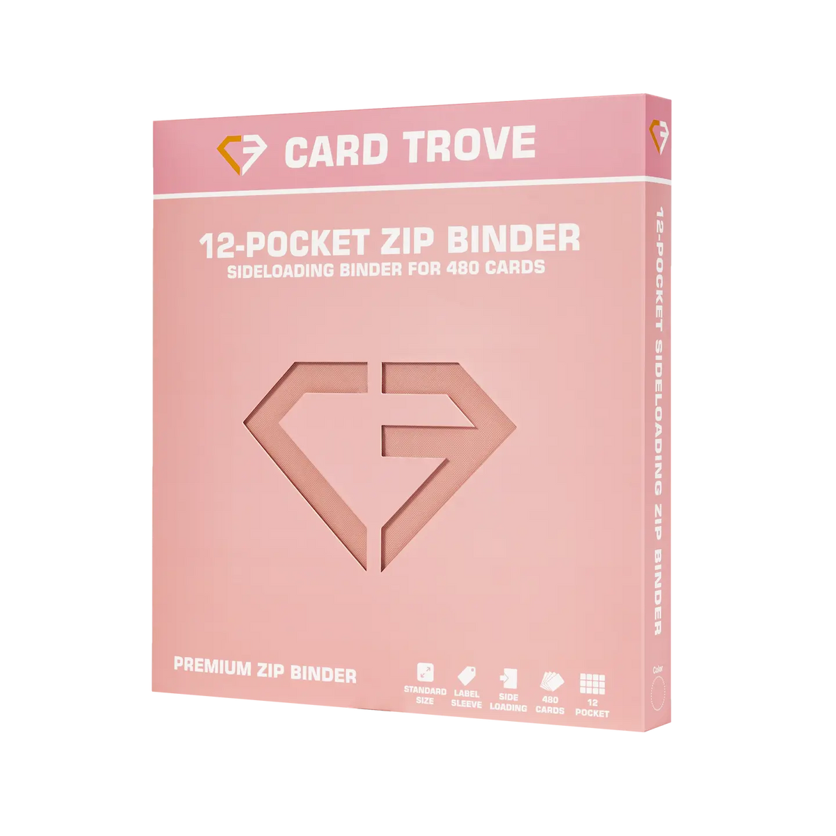12 Pocket Card Binder Pink - 12-pocket premium zip binder for 480 standard trading cards.