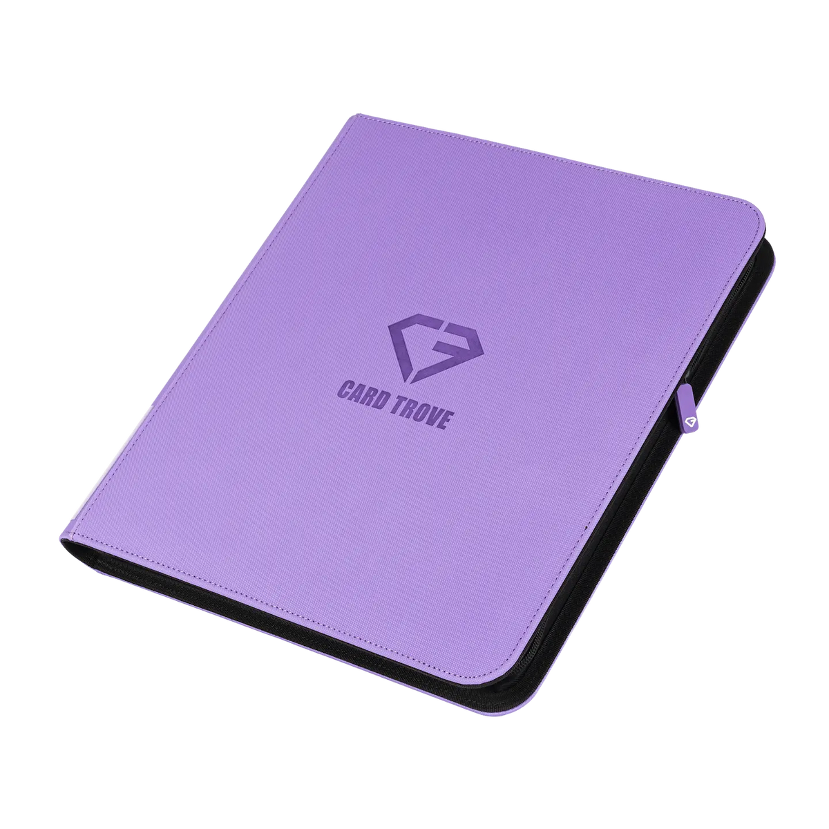 12-Pocket Card Binder Purple, purple card binder with zipper, holds 480 standard trading cards.