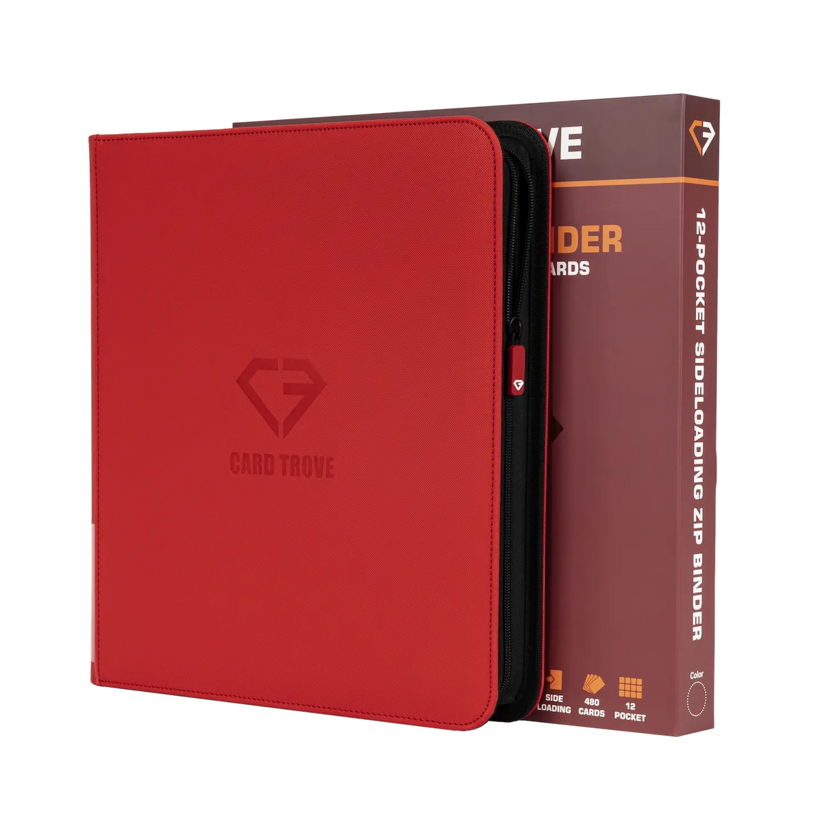 12-Pocket Kartenbinder Rot für 480 Sammelkarten, spritzwassergeschützt, ultraklare Fächer, glatter Reißverschluss.