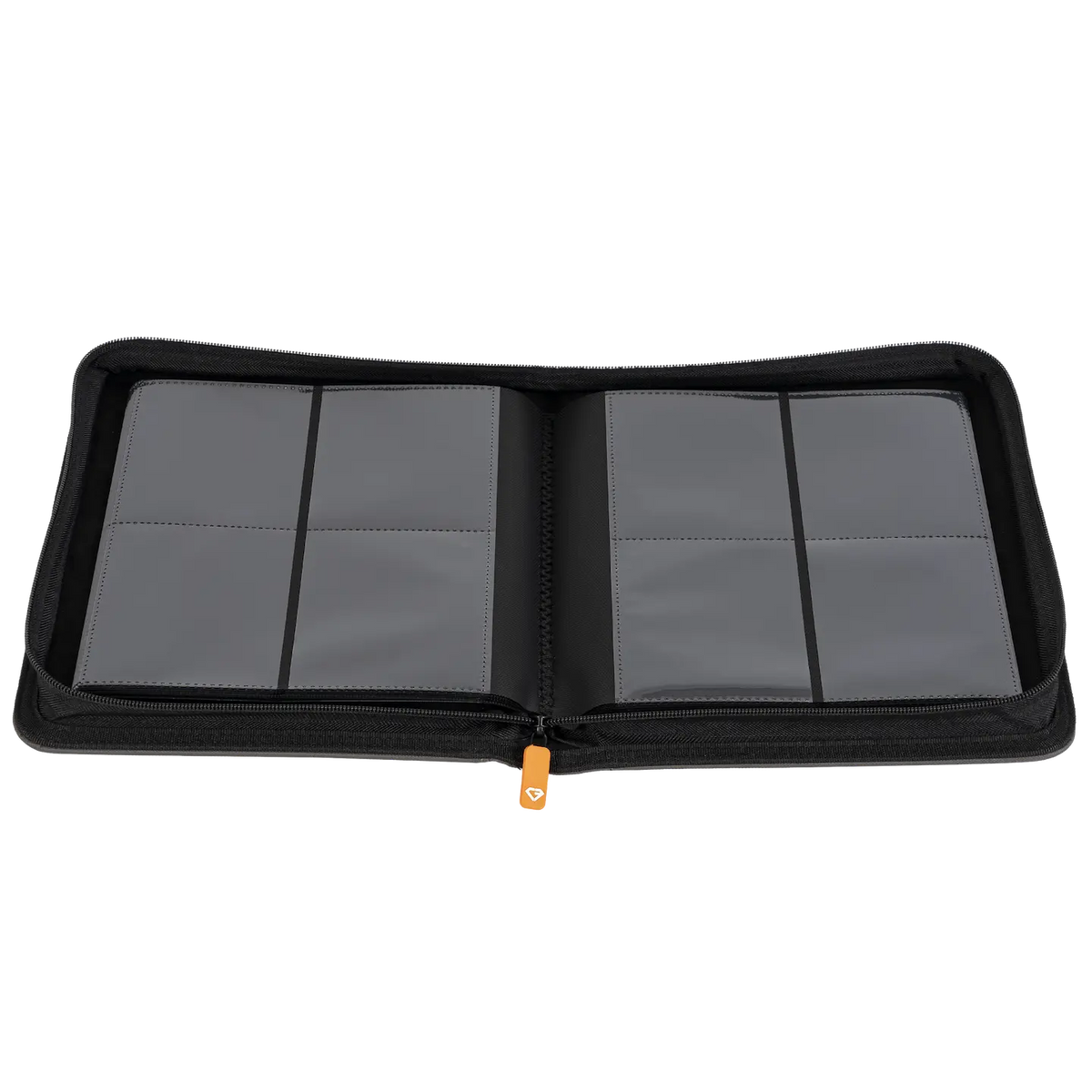 4-Pocket Toploader Card Binder Grey opened to show compartments for storing trading cards