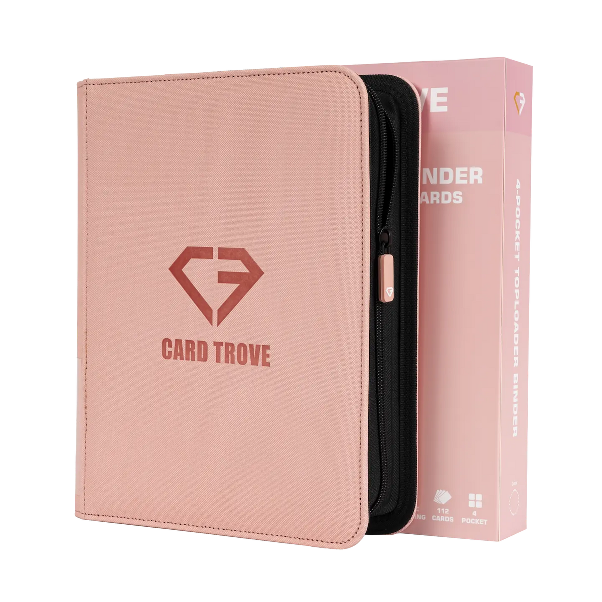 4-Pocket Toploader Card Binder Pink with zipper and packaging, designed for 112 standard toploaders