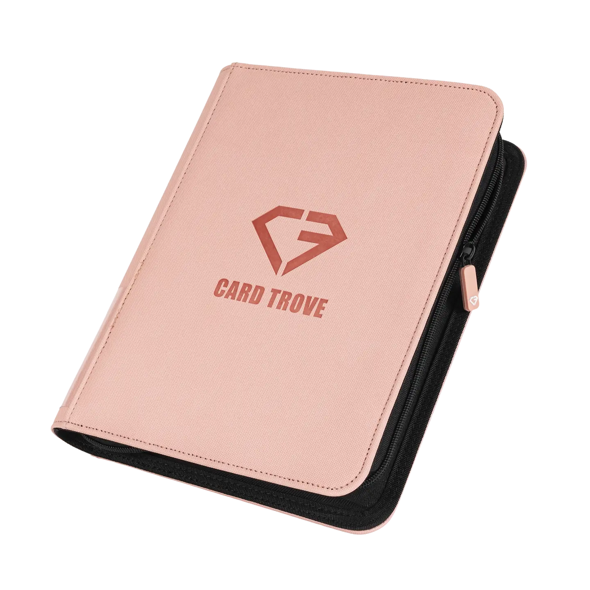 4-Pocket Toploader Card Binder Pink designed for storing up to 112 standard size trading cards with zipper closure.