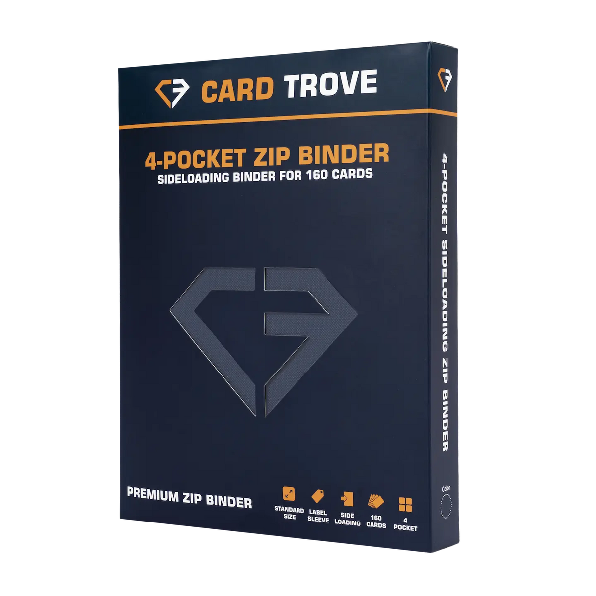 4-Pocket Card Binder Blue packaging, premium zip binder designed for 160 standard trading cards.