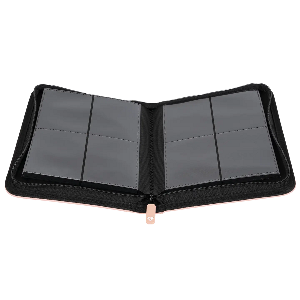 4-Pocket Card Binder Pink open showcasing compartments for storing standard trading cards.