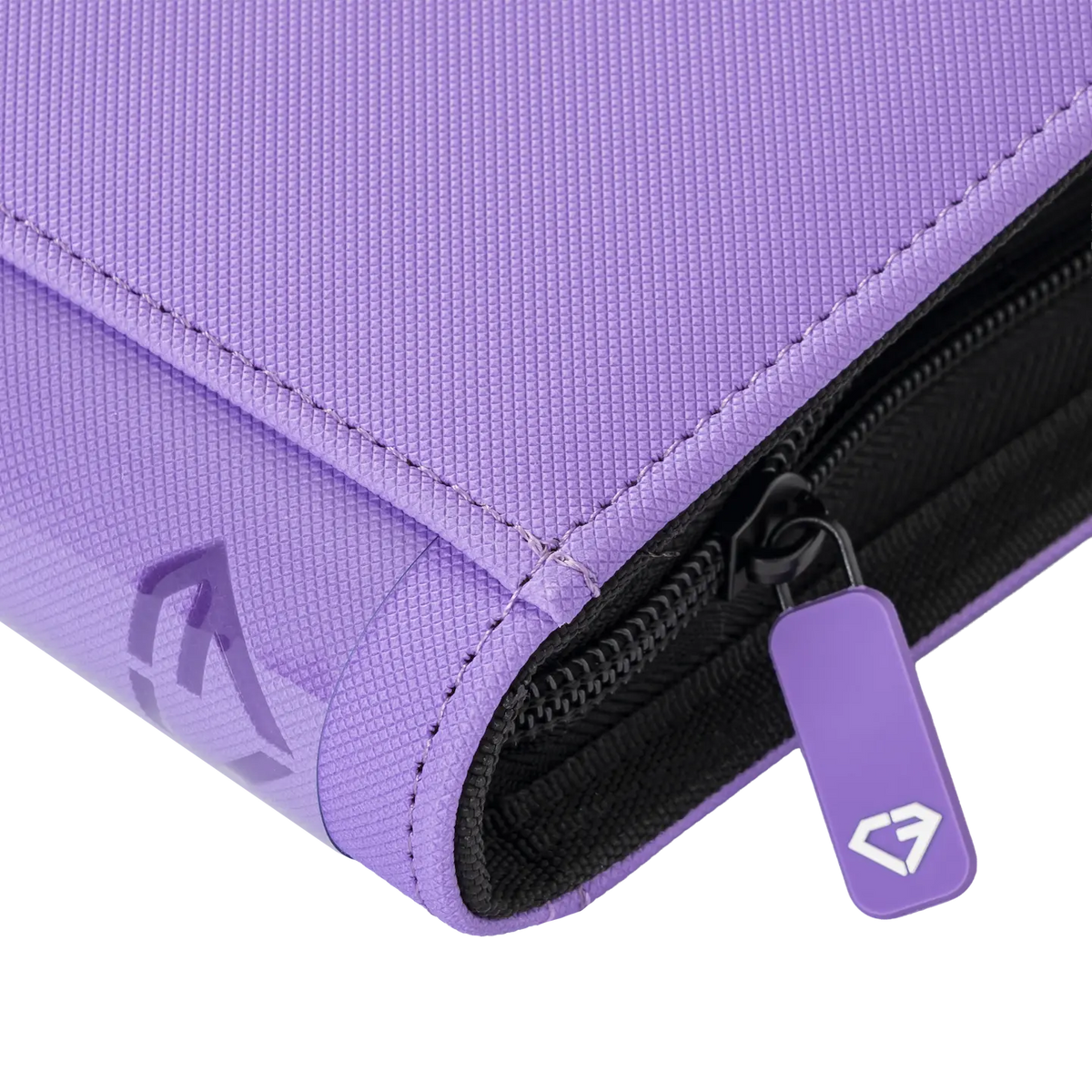 Close-up of the zippered edge of a 4-Pocket Card Binder Purple showcasing its durable material and design.