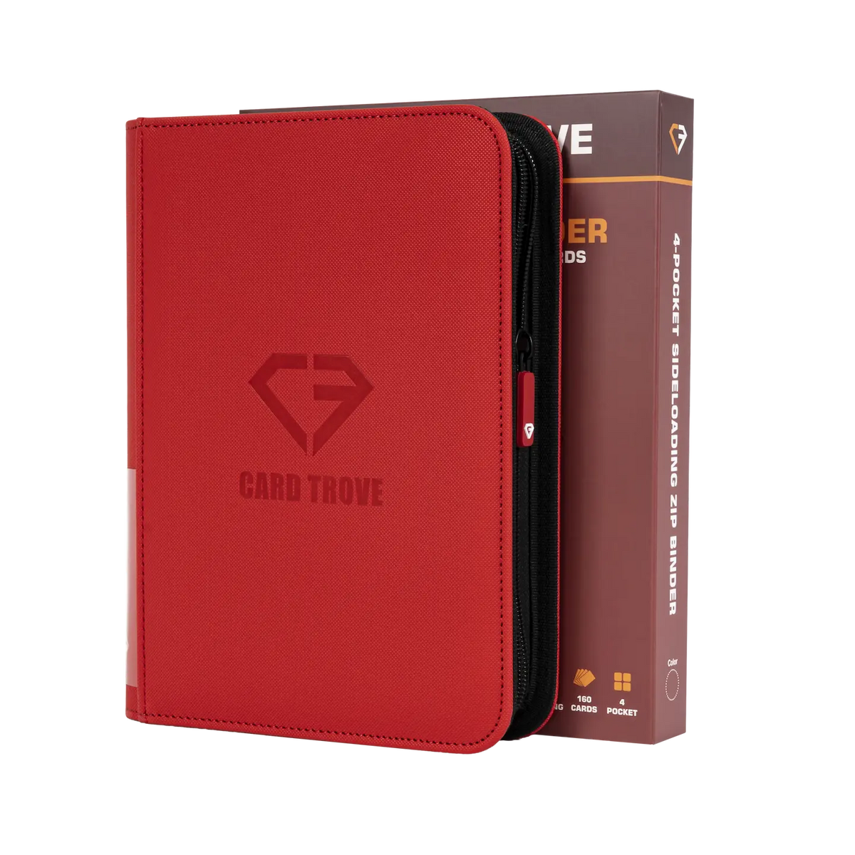 4-Pocket Card Binder Red, premium binder for 160 standard trading cards with sideloading compartments.