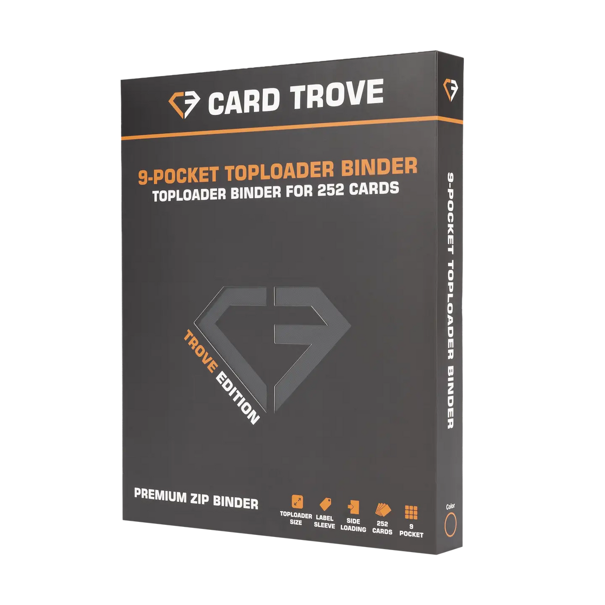 9-Pocket Toploader Card Binder - Trove Limited packaging for 252 standard cards in a sleek design.