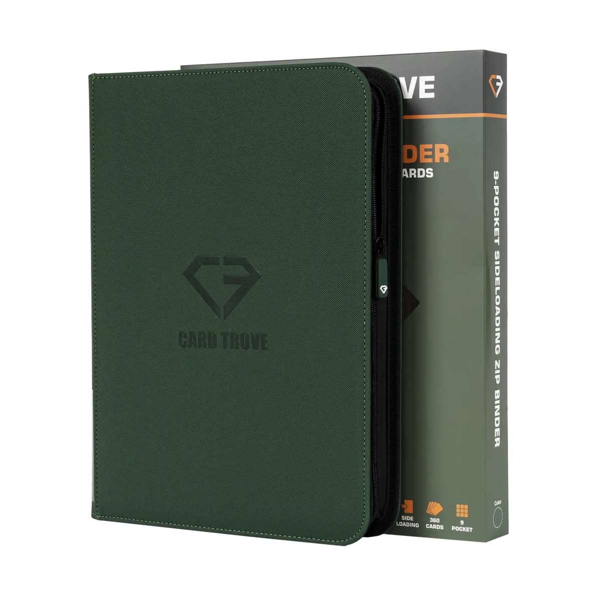 9-Pocket Card Binder Green in a sleek design, perfect for storing up to 360 standard trading cards securely.