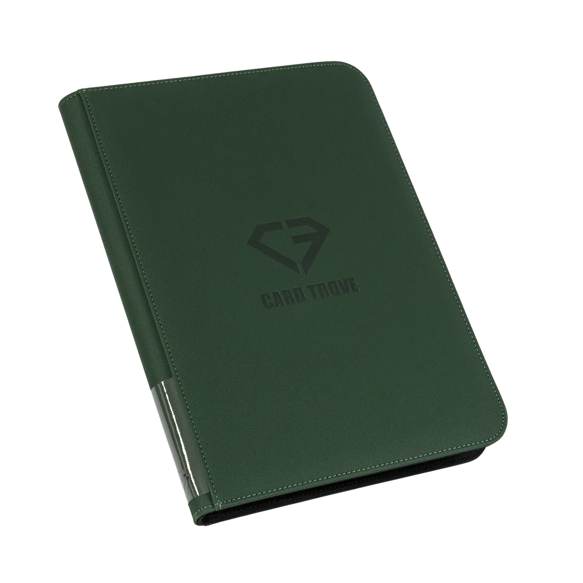 9-Pocket Card Binder Green designed for storing 360 standard trading cards with a sleek green exterior.