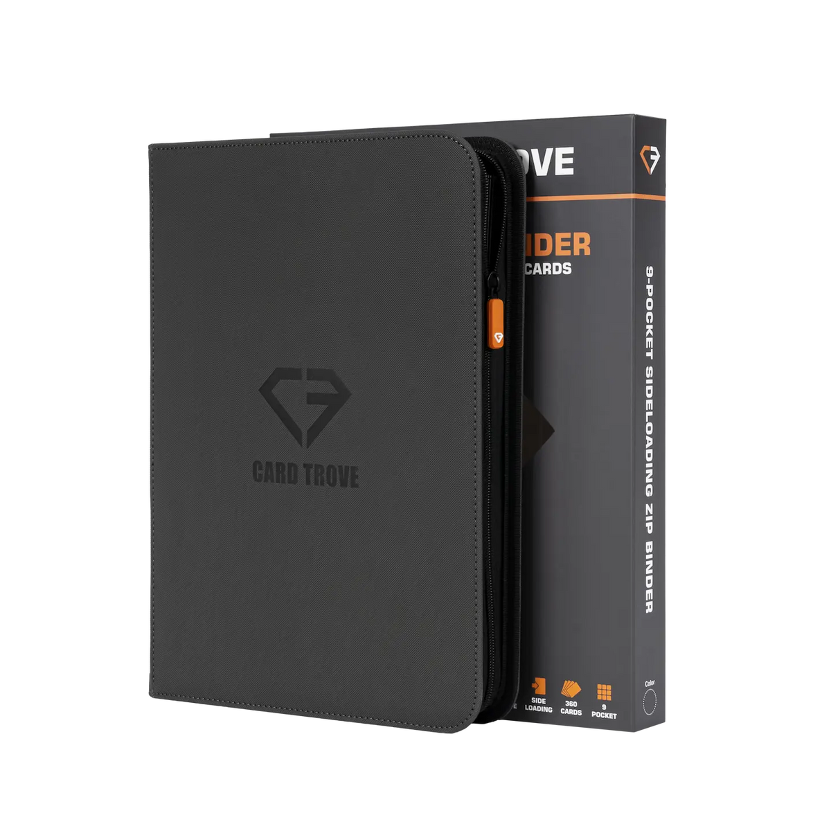 9 Pocket Card Binder in gray color with ultra-clear compartments and smooth zipper for trading cards