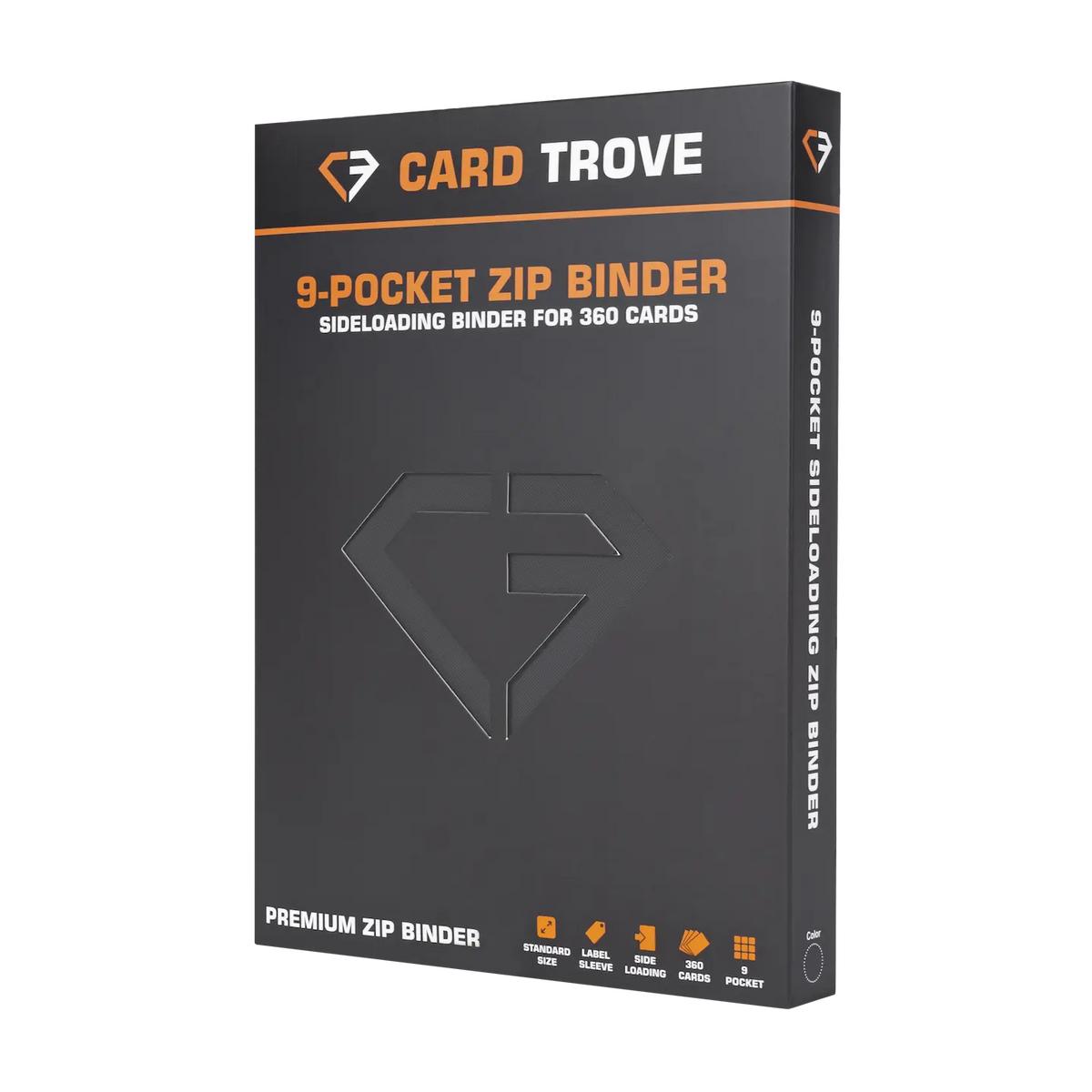 9 Pocket Card Binder for storing up to 360 standard trading cards in ultra-clear sideloading compartments.