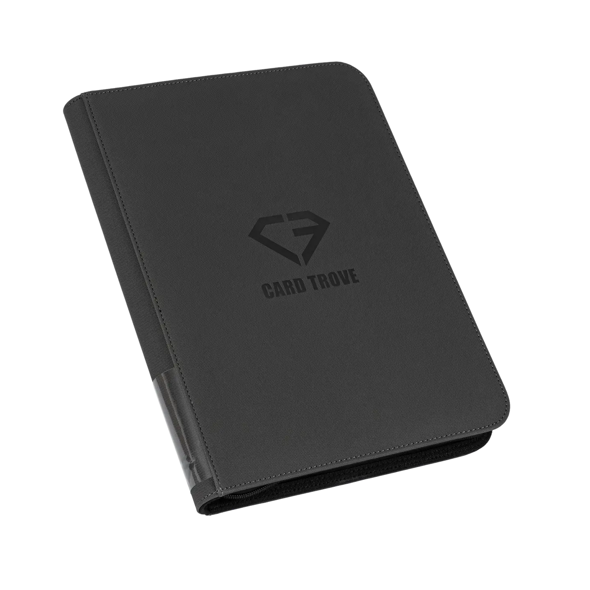 9 Pocket Card Binder gray designed for 360 standard trading cards with smooth zipper and splash resistant finish.