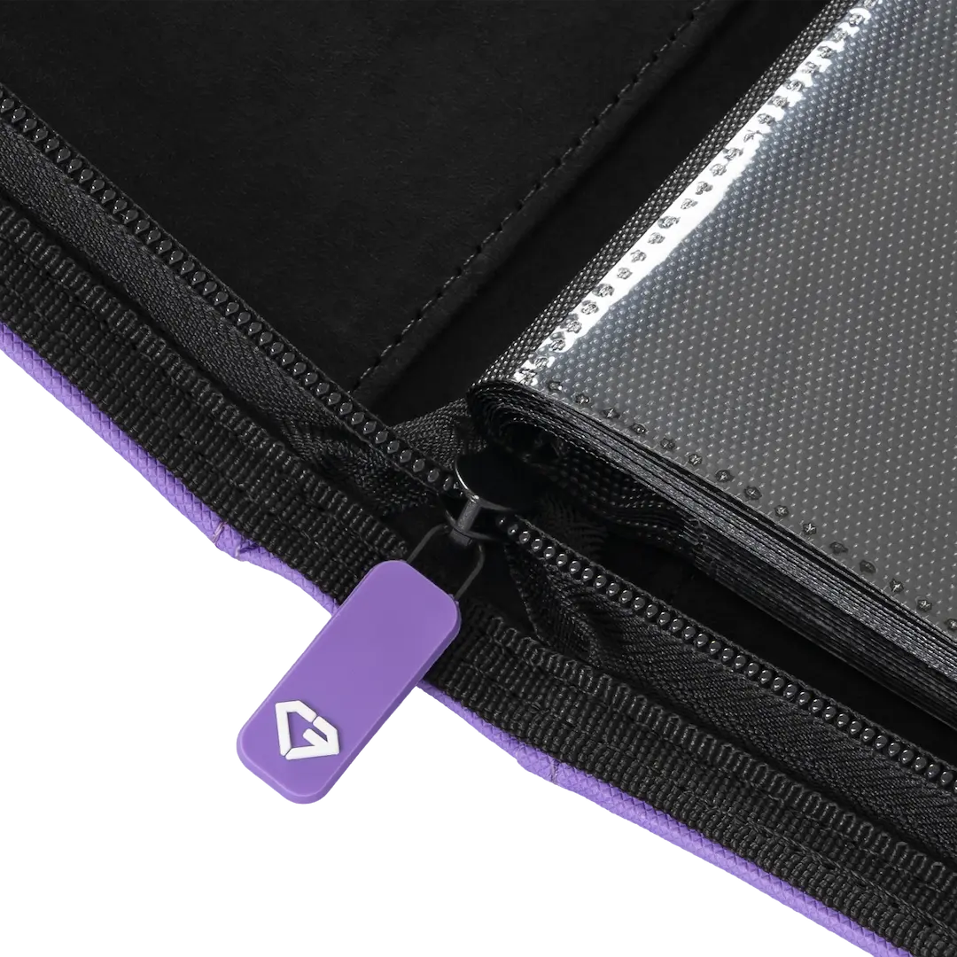 9-Pocket-Kartenbinder Lila Reißverschluss-Detail zeigt Premium-Qualität und Schutz für Sammelkarten.