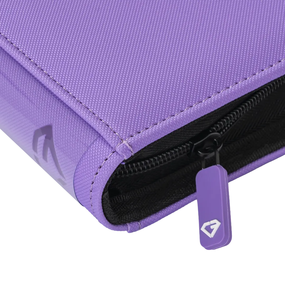 9-Pocket-Kartenbinder Lila, Nahaufnahme mit texturierter Oberfläche und glattem Reißverschluss.