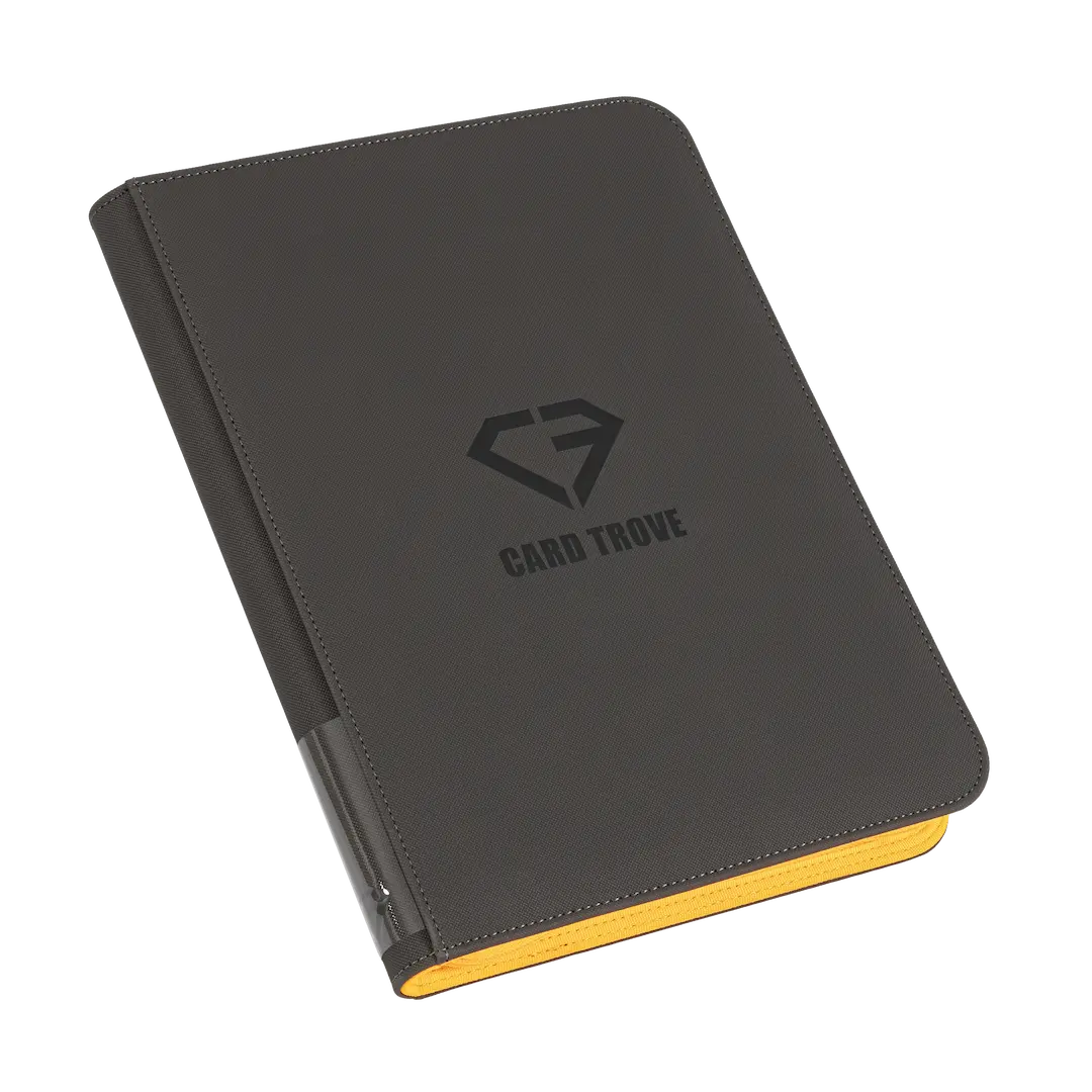 9-Pocket Karten-Binder – Trove Limited in Schwarz mit Logo, ideal für die Aufbewahrung von 360 Standard-Sammelkarten.