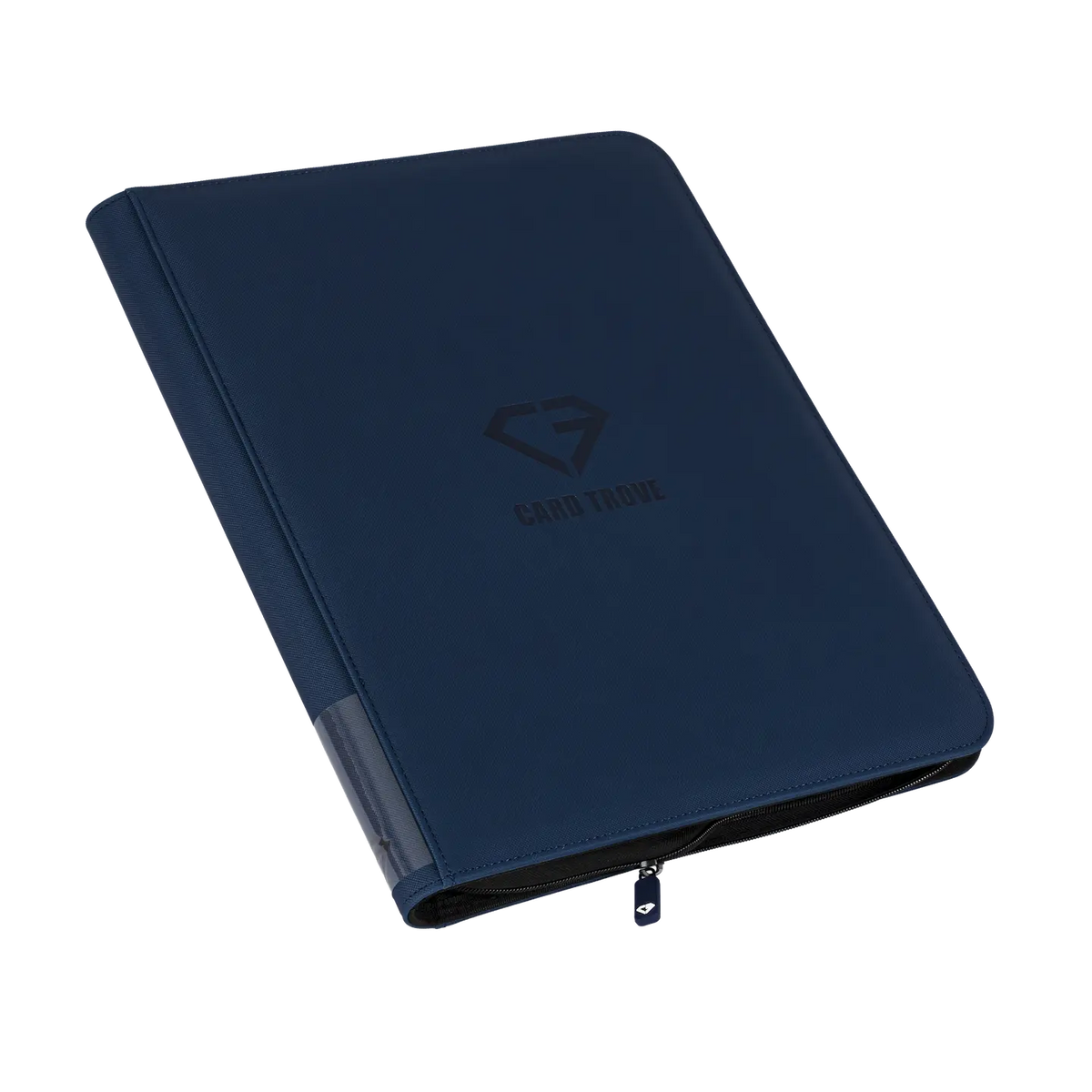 9-Pocket Toploader Card Binder Blue with zipper, designed for standard trading cards and toploaders.