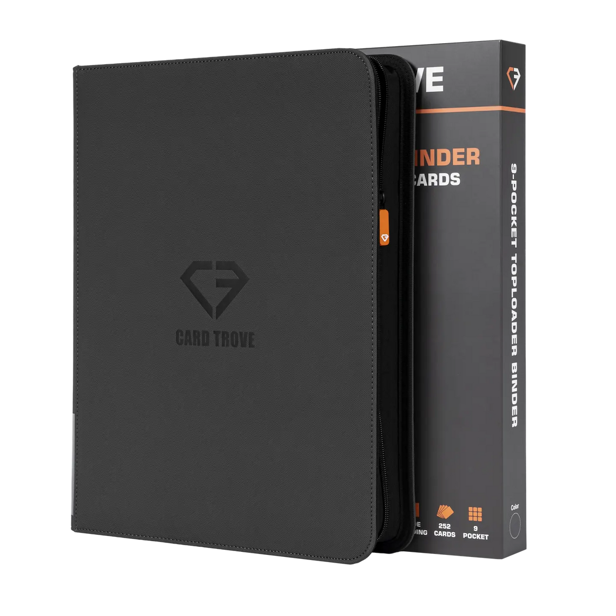 9 Pocket Toploader Card Binder in grey, designed for storing 252 standard size toploaders securely.