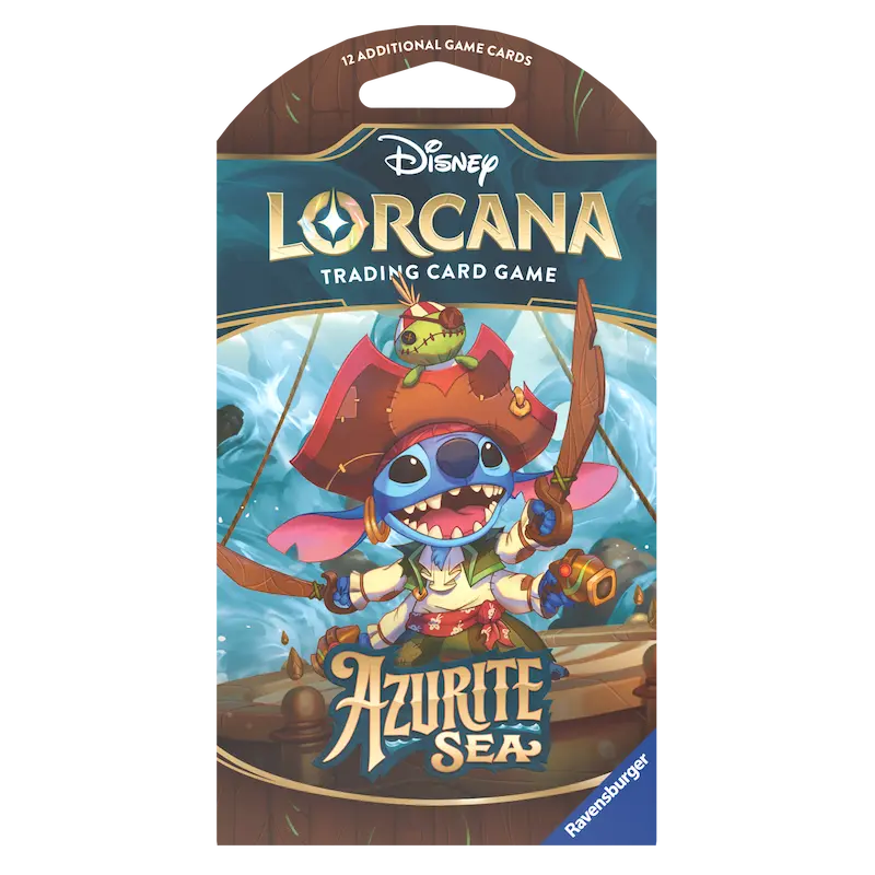 Azurite Sea Sleeved Booster pack featuring characters from Disney Lorcana trading card game.