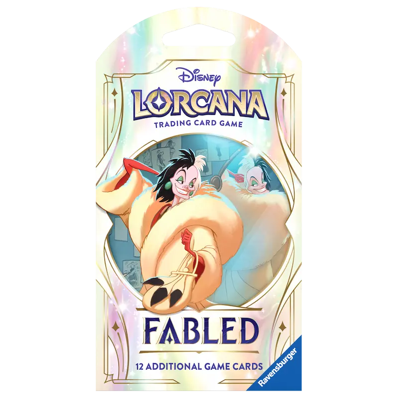 Fabled Sleeved Booster-Pack mit Disney Lorcana-Charakteren und 12 zusätzlichen Spielkarten.