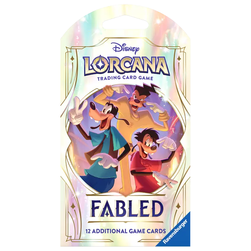 Fabled Sleeved Booster Pack für Disney Lorcana mit Charakteren, enthält 12 zusätzliche Spielkarten.