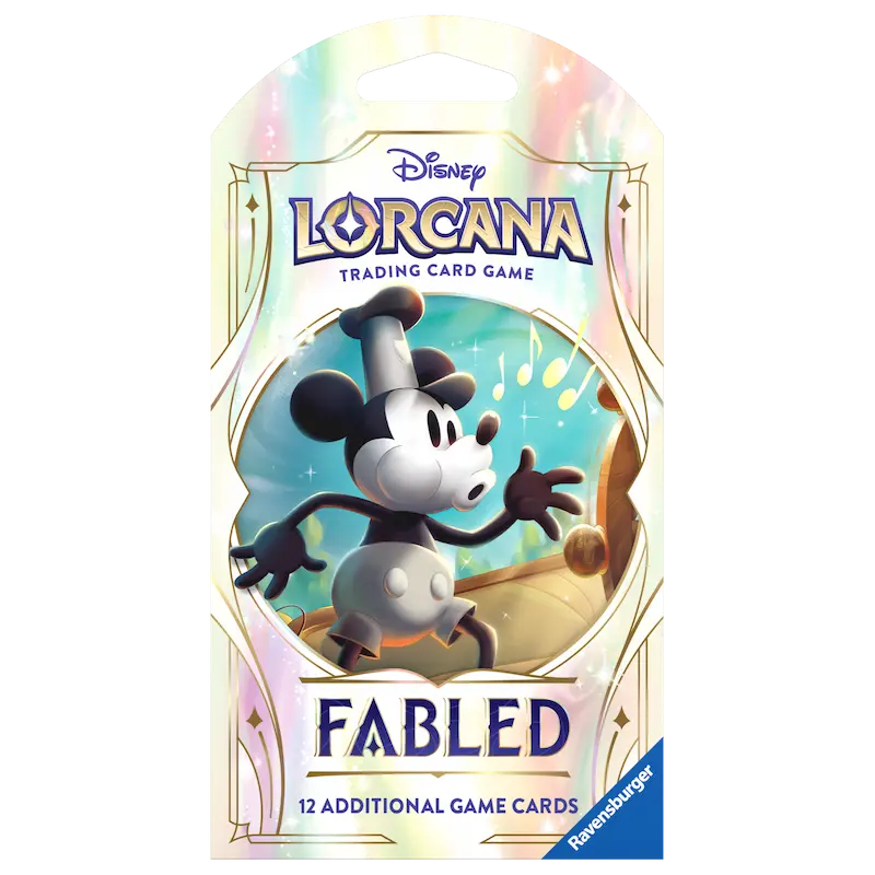 Fabled Sleeved Booster mit Disney Lorcana Sammelkartenpackung und Charakterillustration.
