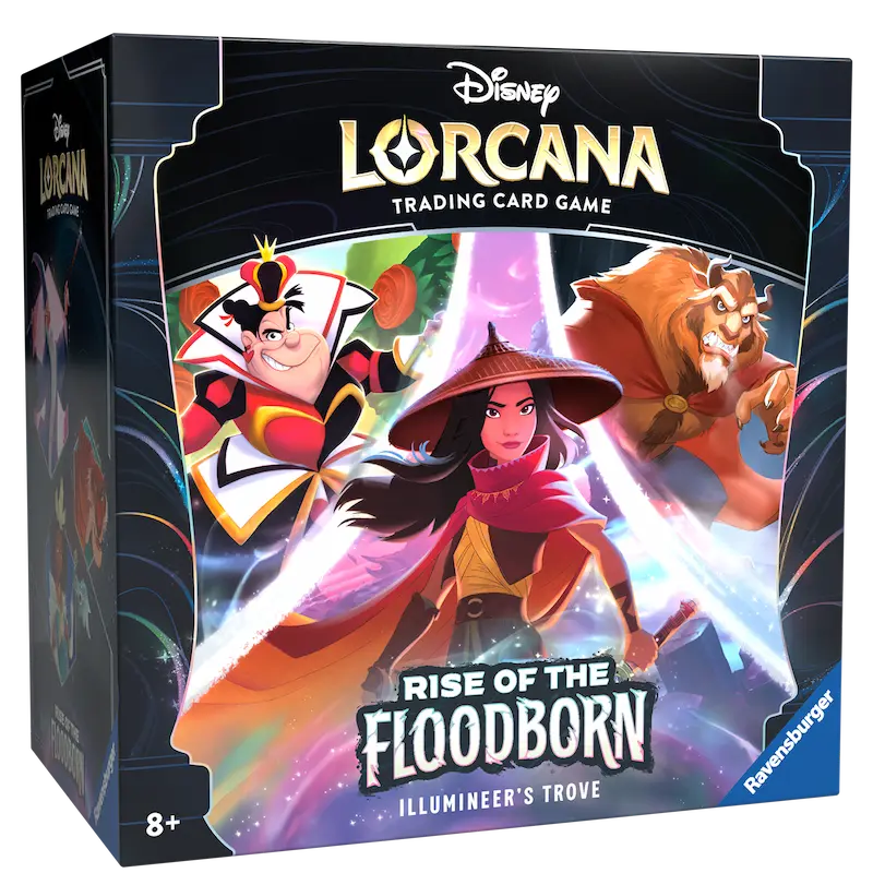 alt
Rise of the Floodborn Illumineer's Trove mit Charakteren aus dem Disney Lorcana Sammelkartenspiel.