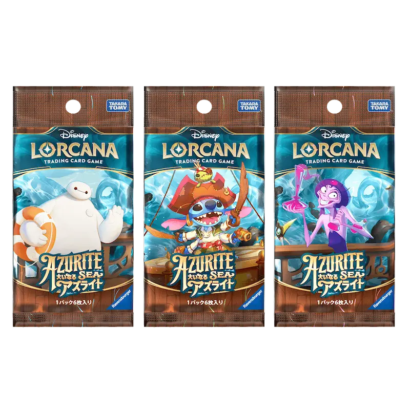 Azurite Sea Japanese Booster Box with three unique booster packs featuring Disney characters.