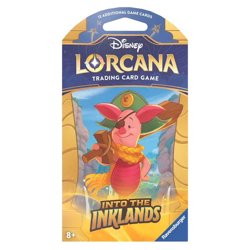 Into the Inklands Sleeved Booster Pack mit einer Figur aus dem Disney Lorcana Sammelkartenspiel.