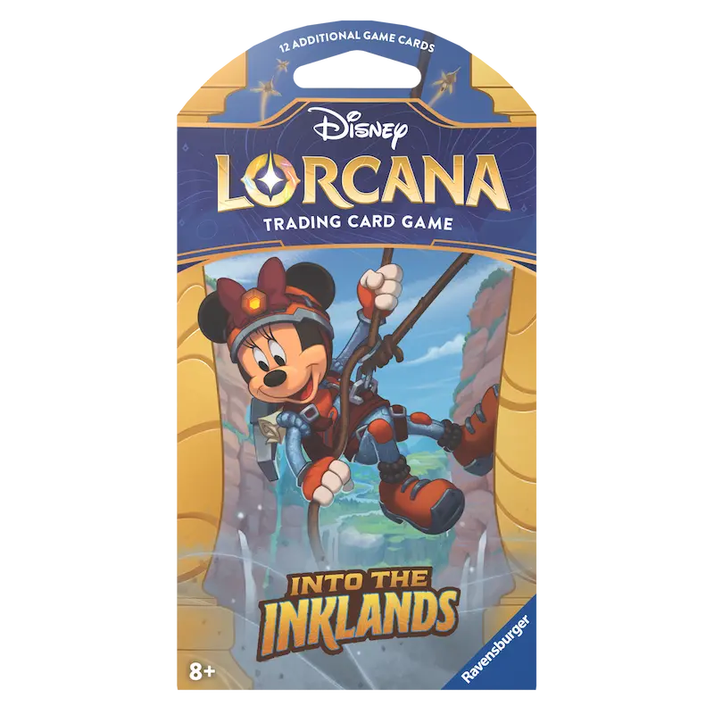 Into the Inklands Sleeved Booster pack showcasing Disney Lorcana trading cards.