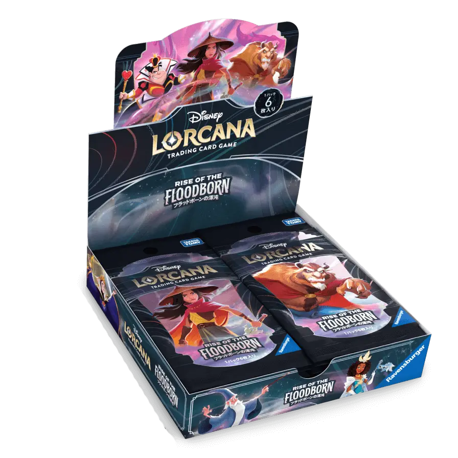 alt
Rise of the Floodborn Japanische Booster Box mit Disney Lorcana Sammelkarten-Display.