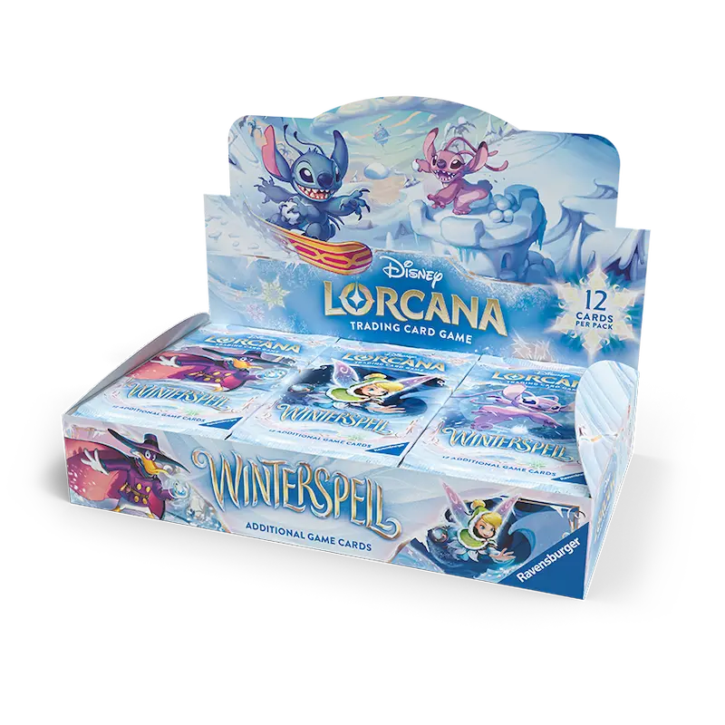 Disney Lorcana Winterspell Booster Box mit Stitch und Angel, perfekt für Sammler und TCG-Enthusiasten.