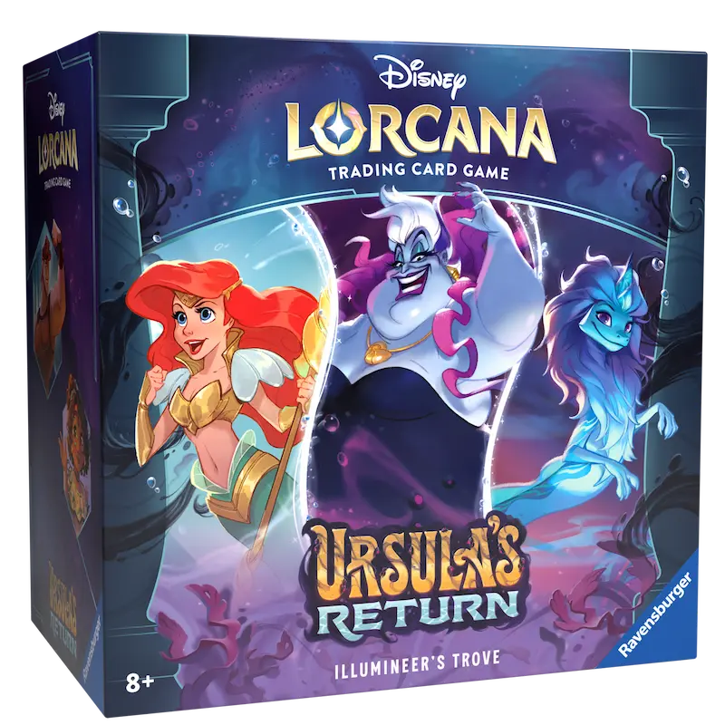 Disney Lorcana Ursula's Return Illumineer's Trove, featuring characters in colorful artwork.