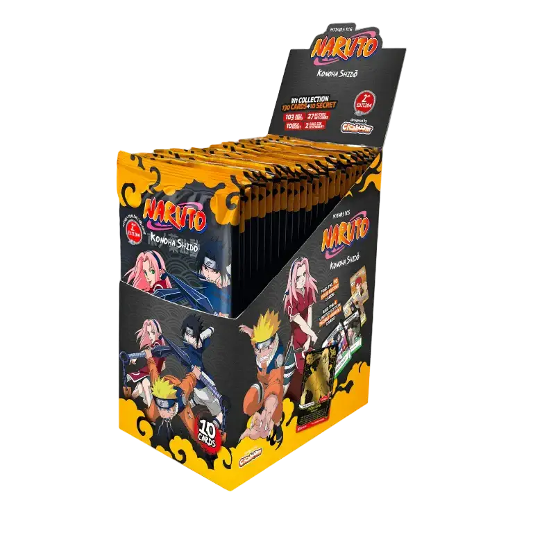 Naruto TCG Booster Box Limited Edition Erstauflage mit 24 Booster-Packs mit Konoha Shidō-Charakteren.