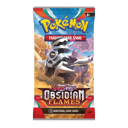 Pokémon Obsidian Flames Booster Pack mit 10 zusätzlichen Spielkarten aus der Serie Scarlet & Violet.