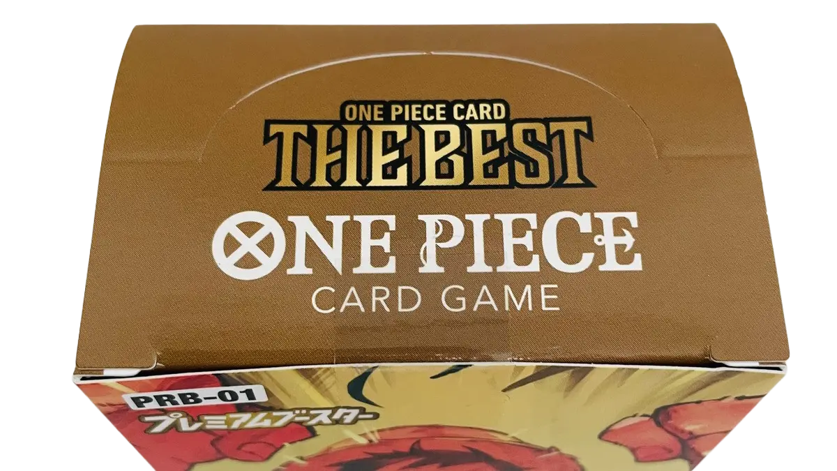 One Piece Card Game box featuring 'The Best' design, showcasing exciting graphics and brand logo.