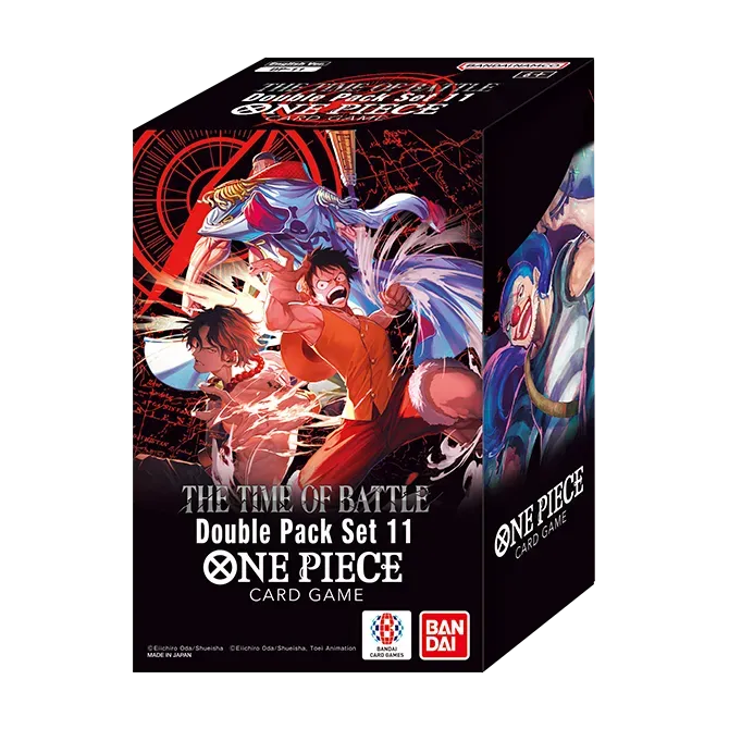 OP16 One Piece Double Pack Set Vol. 11 showcasing the One Piece Card Game box art with intense battle visuals.