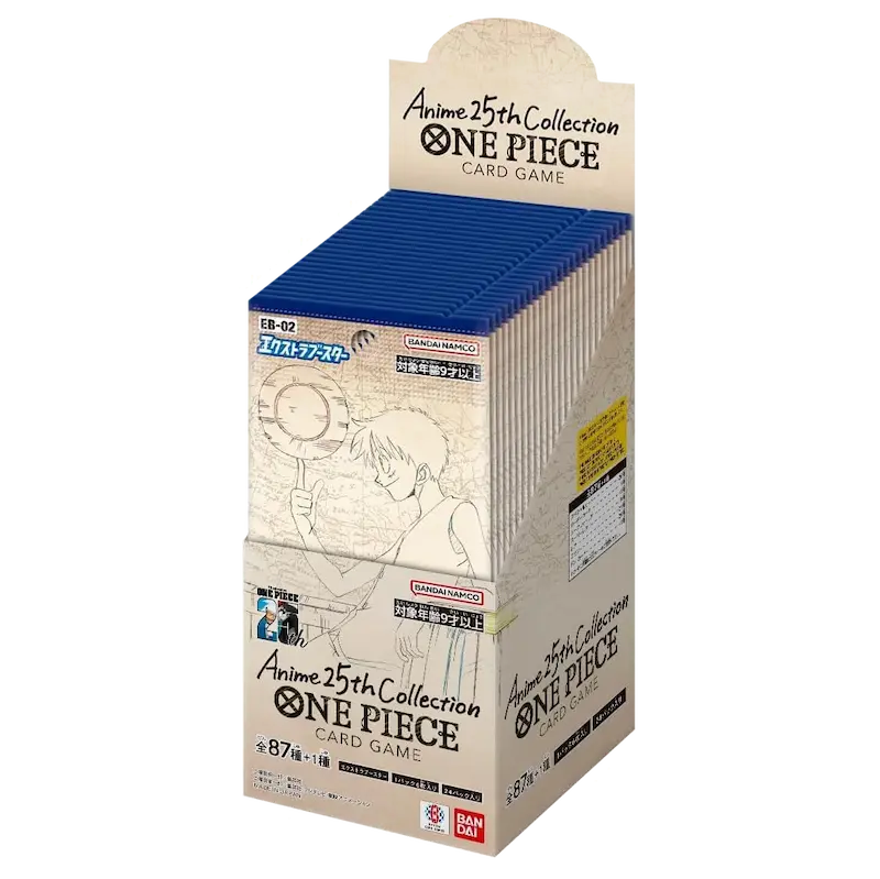 alt
25th Collection Japanische Booster Box mit One Piece TCG-Karten in stilvollem Verpackungsdesign.