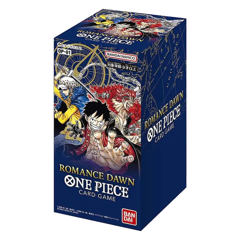 Romance Dawn Japanese Booster Box featuring One Piece characters and design from the OP01 card game.