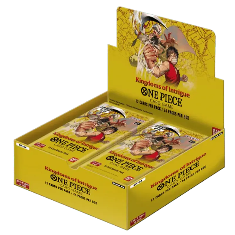Kingdoms of Intrigue Booster Box mit 12 Karten pro Pack und 24 Packs pro Box im One Piece TCG.