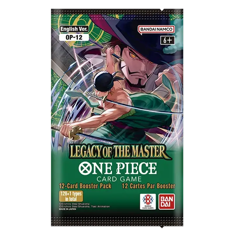 One Piece TCG Legacy of the Master Booster pack featuring 12 unique cards in vibrant artwork.